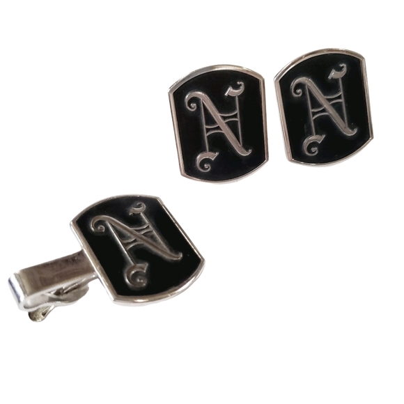 Swank Vintage Cuff Links & Tie Clip "N" Monogram - Picture 2 of 8